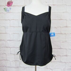 Aquabelle Swimsuits for All Black Ruched Side Tankini Top, size 22 New!